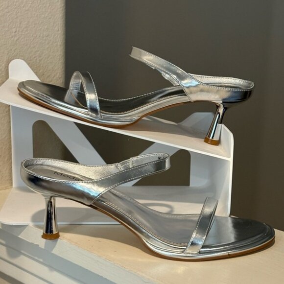 Modatope Women's Silver Kitten Heel Two Strap Slip On Open Toe Heels | Size 7 - Picture 1 of 10